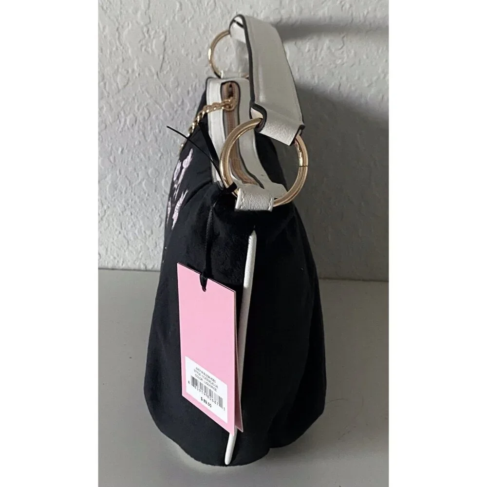 Juicy Couture Juicy In Bloom Hobo Shoulder Bag Purse Liquorice Black‎ Floral NEW